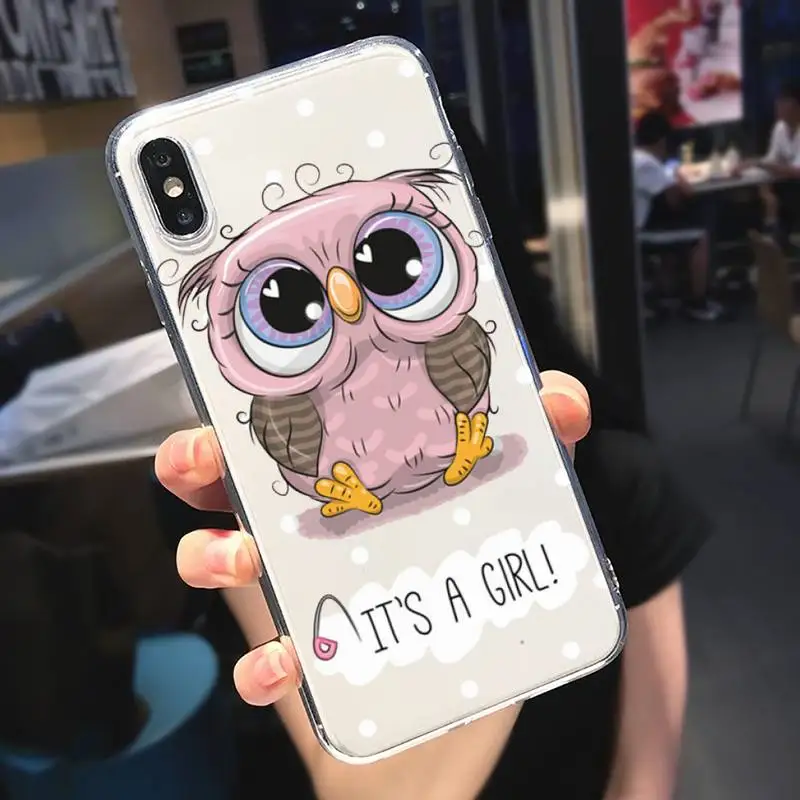 

Baby Cute Owl pattern fundas Phone Case Transparent for iPhone 6 7 8 11 12 s mini pro X XS XR MAX Plus