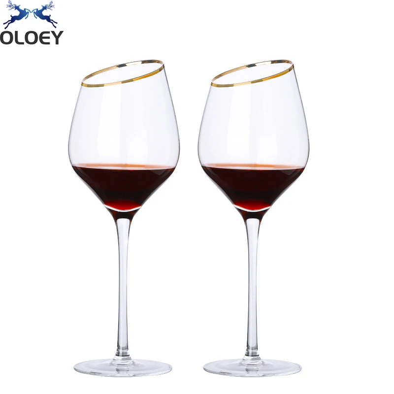 

Luxury Home Romantic Oblique Mouth Crystal red Wine Glass Phnom Penh Wine Glass Crystal European Style Glass Goblet 2pcs