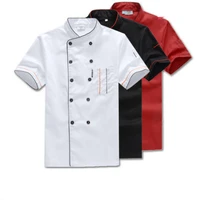unisex casual soft chef jackets short sleeve oblique collar double breasted kitchen catering restaurant food serive work uniform