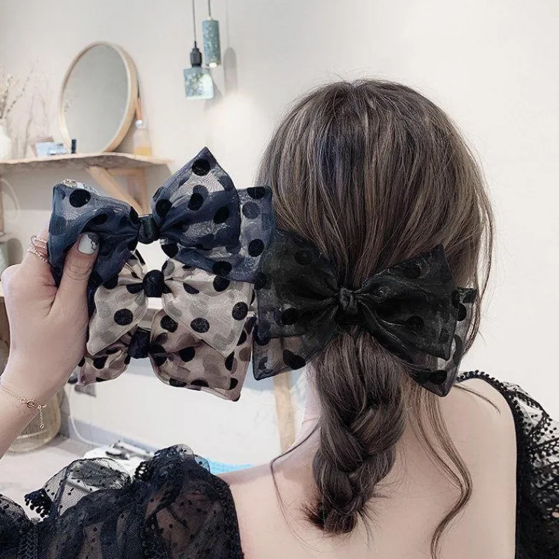 

Заколки для волос с бантом из органзы, корейская мода, заколки в горошек, 2020