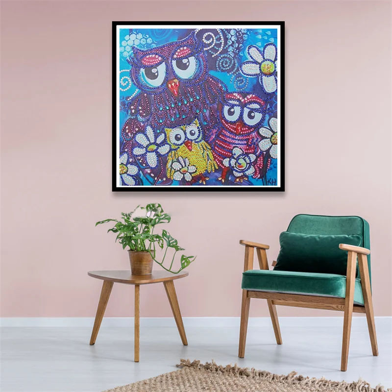 Алмазная картина особой формы цветок Сова семья сделай сам 5D частичная дрель