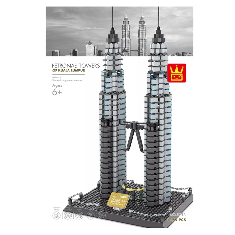 

WANGE Architecture Petronas Twin Towers Building Blocks Sets City Bricks Classic Skyline Model Kids Toys Compatible