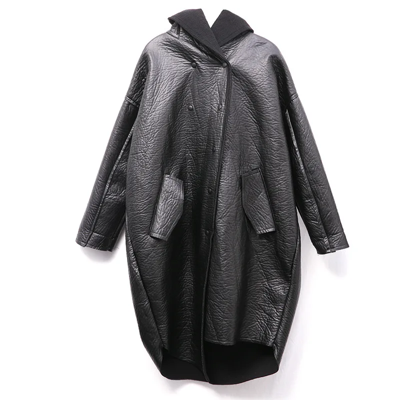 Осенне зимнее женское пальто из искусственной кожи Необычные бархатные кожаные