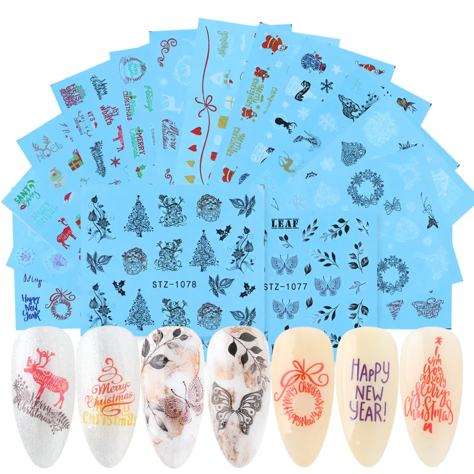 

Nail stickers Christmas Black thread lace Snowflake tree Elk alphabet Set Nail Stickers 3D fashion durable waterproof BE1404