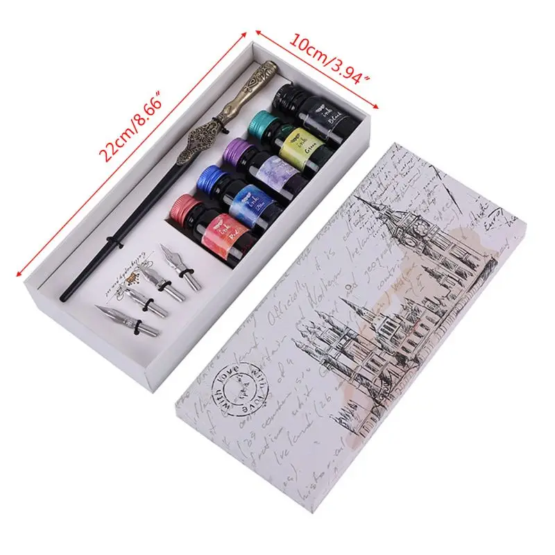 

Carving English Calligraphy Dip Pen Fountain Writing Ink Nibs School Stationery Q6PA