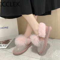 2020 woman snow boots luxury crystal platform women winter shoes warm plush pink fur ankle boots thick cotton padded bota