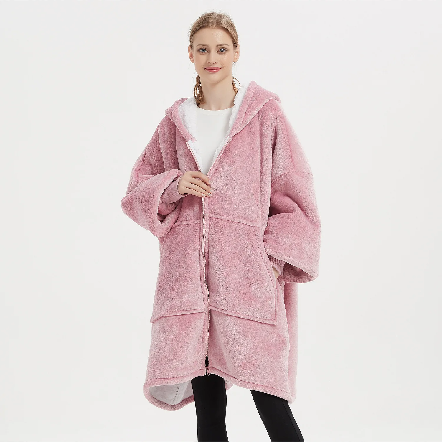 

Hooded Sleepwear Kimono Gown Women Flannel Lounge Wear Casual Nightgown Oversized Nightdress Warm Intimate Lingerie With Pocket