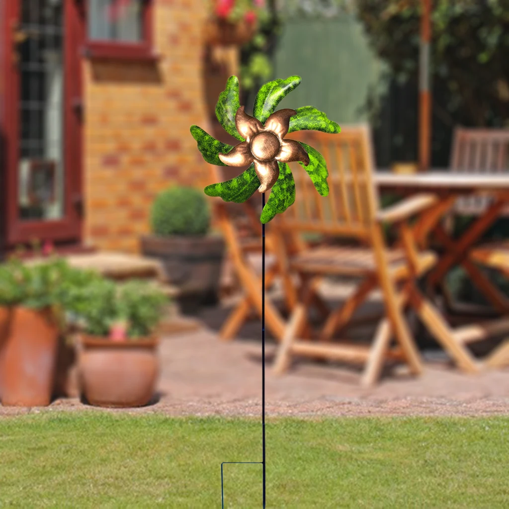 

Iron Pinwheel Wind Spinner w/ Ground Stake Outside Garden Outdoor for Teens