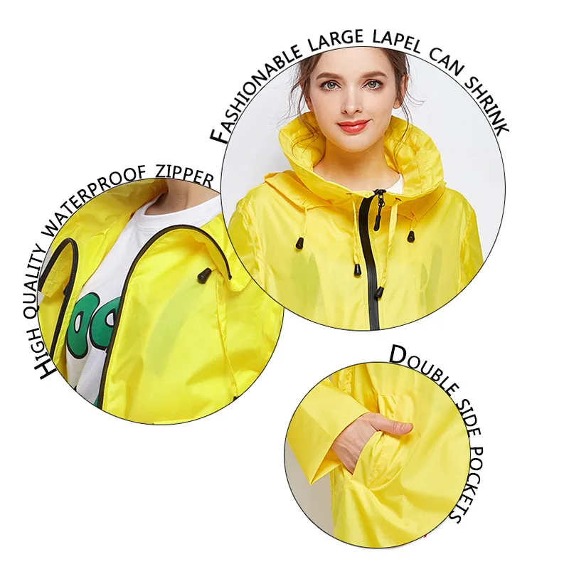 Желтый дождевик для женщин и девочек уличное длинное пончо с капюшоном взрослых