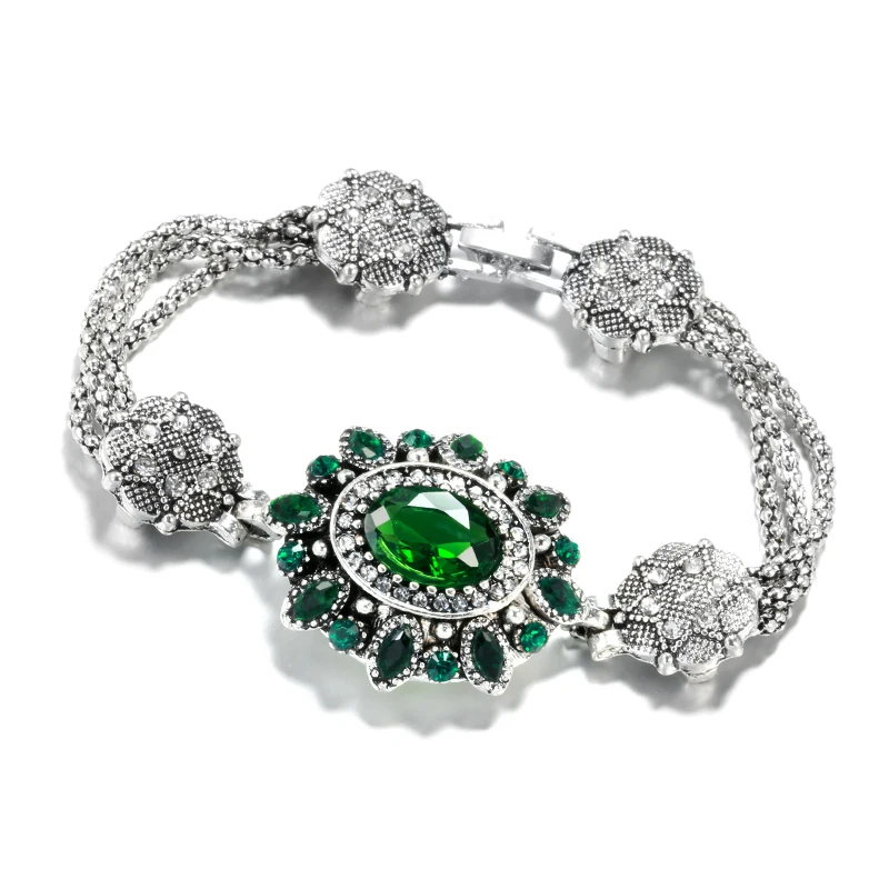 Популярный женский винтажный браслет Kinel в виде цветка с Зелеными камнями и