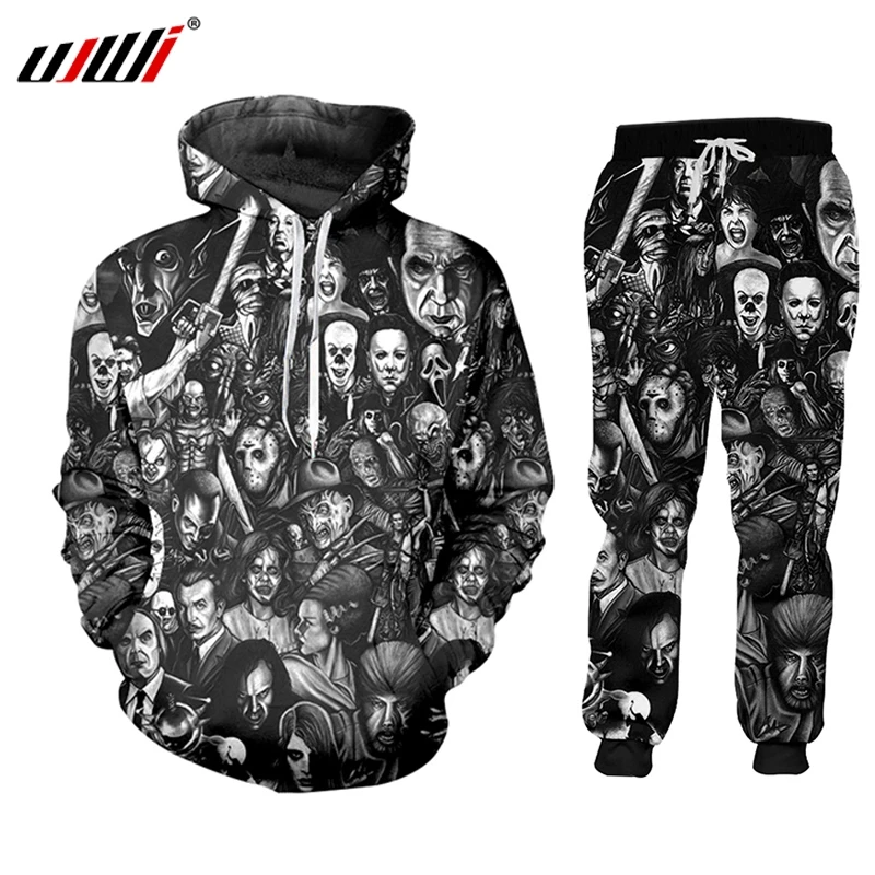 

UJWI 3D Print Scary Clown Mask Mens Clothes Sportswear Joggers Sports Pants Men/women Set Tracksuit Jacket 2020 Zip Full Custom