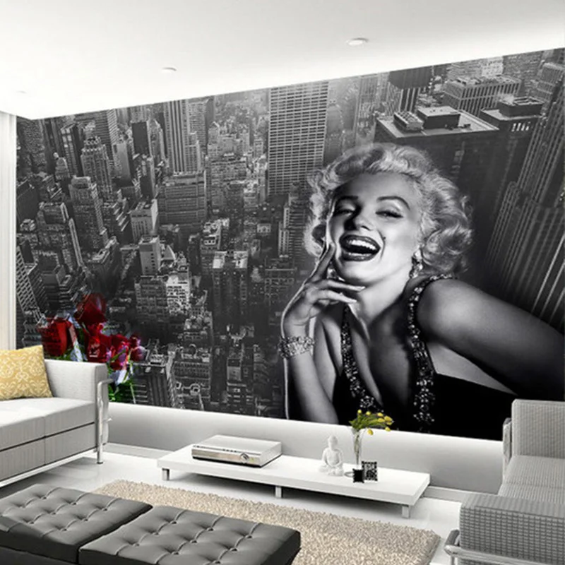 

Modern Simple Black And White Building Marilyn Monroe Photo Wallpaper Living Room Restaurant Shopping Mall Decor Mural 3D Fresco