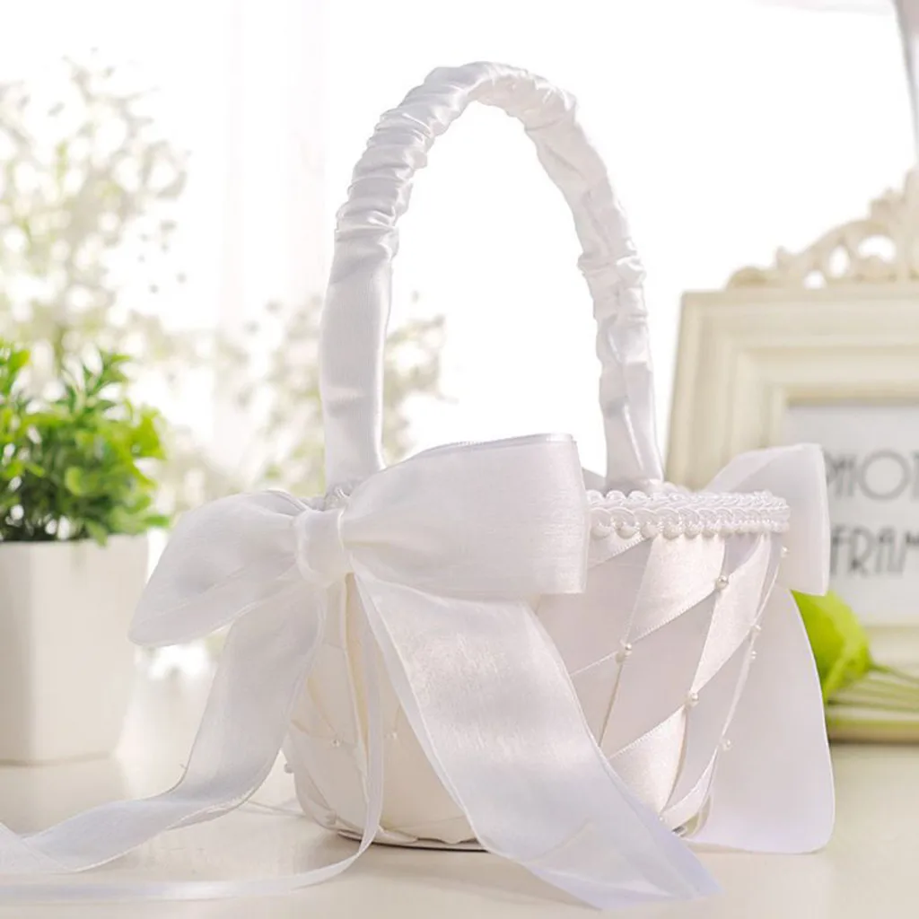 Свадебная белая Цветочная корзина для невесты романтическая шелковая ткань с