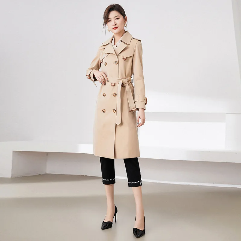 

British windbreaker women's long trench 2021 Spring and Autumn new oversize sashes cotton double-breasted Khaki overcoat S1968A