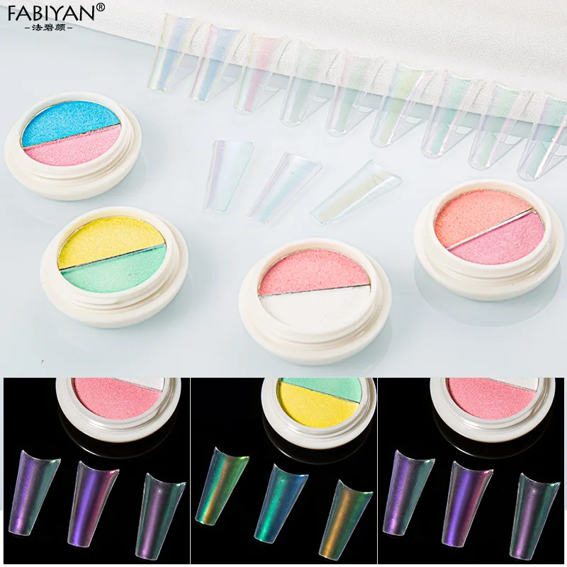 1 коробка двухцветный дизайн ногтей Твердый Аврора пудра Хамелеон Блестящий
