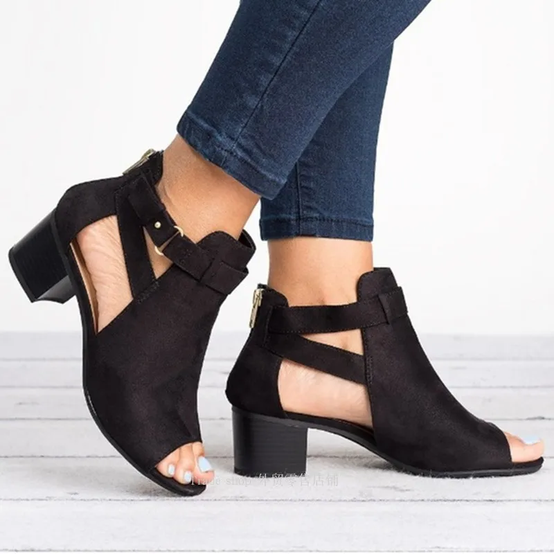 

2021 European and American Summer New Women's Sandals Side Air Buckle High Heels Fashionable Sexy Women's Shoes Fish Mouth