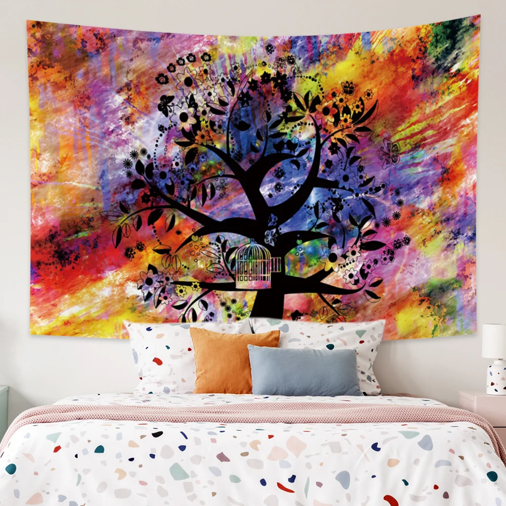 

Красочные дерево с цветочным принтом гобелен настенный психоделические декоративный пейзажные гобелены домашний Декор Настенный Ковер Од...