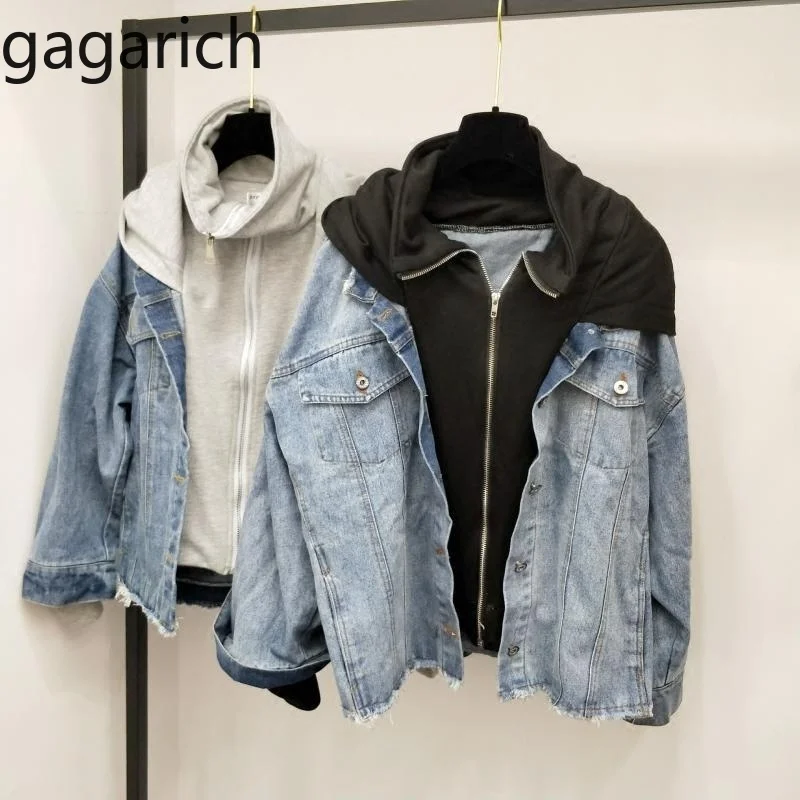 Gagarich Женская куртка 2019 Harajuku поддельные два денима свободного размера плюс