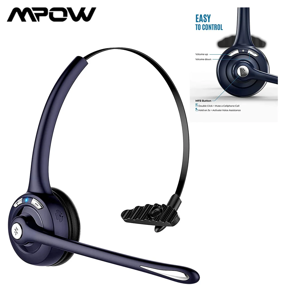 

Mpow Pro Trucker Hands-free headset Bluetooth V5.0 Headset cVc 6.0 Noise Canceling with Mic for Cell Phone for Call Center