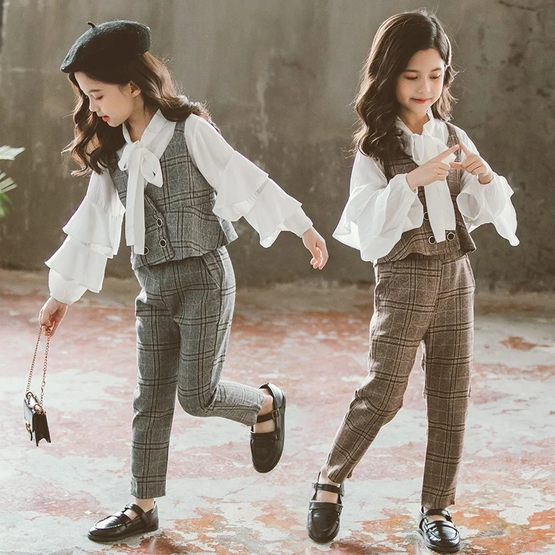 

Teen Kids Autumn Clothing Suit for Girls Outfits 2021 Spring New Plaid 3PCS Children Fashion Suit Girls Clothes 6 8 10 12 Yrs