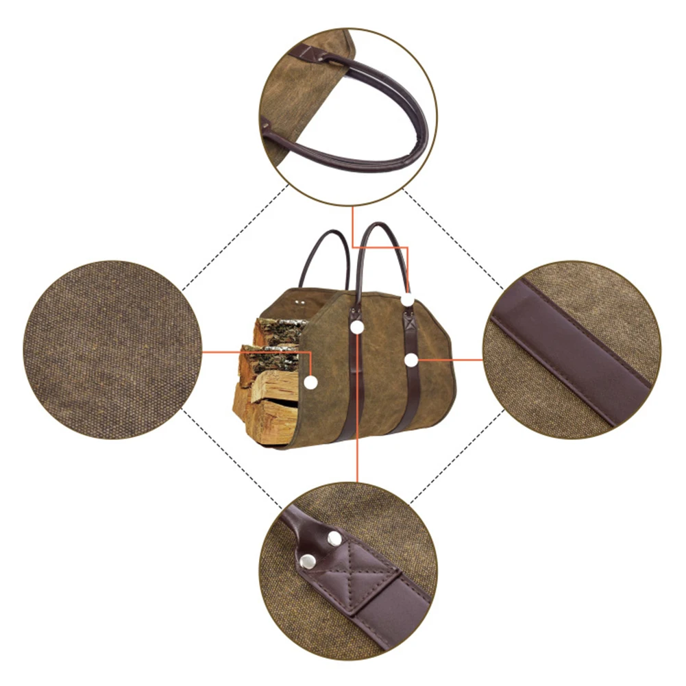 

Portable Firewood Storage Bag Outdoor Camping Hiking Canvas Wear-resistant Log Carrier Bags For Fireplace Stove