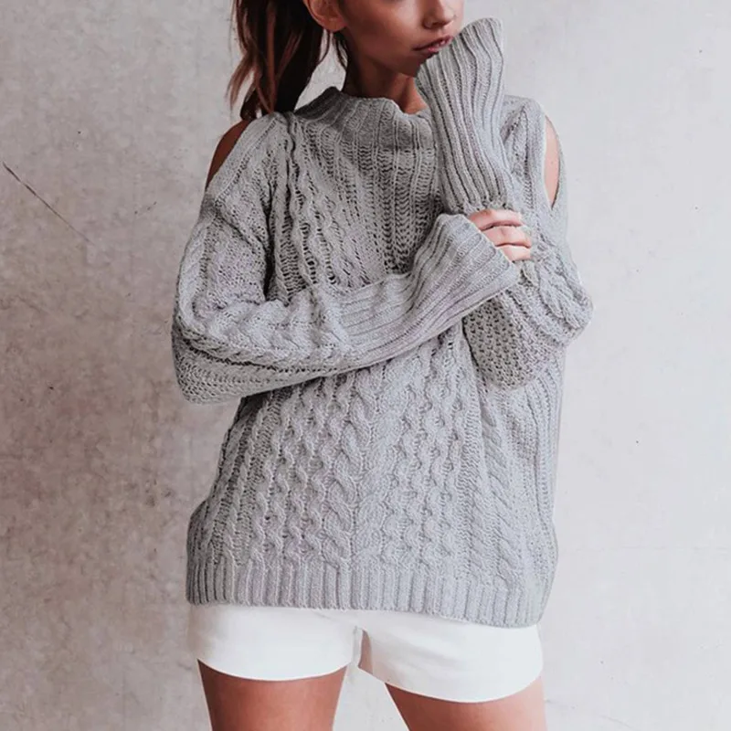 

Women's casual half-turtleneck sweater off-shoulder solid color twist pullover sweaters Harajuku style em*