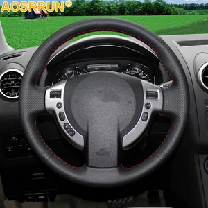 aosrrun free shipping hand sewing all leather steering wheel covers for nissan qashqai j10 x trail nv200 2008 2012 car styling free global shipping