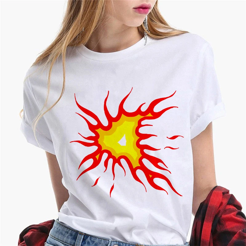 

Hot Summer Fire Funny Graphic T-shirt O-Neck Vouge Short Sleeve Tshirt 2021 Women Harajuku Tops & Tees