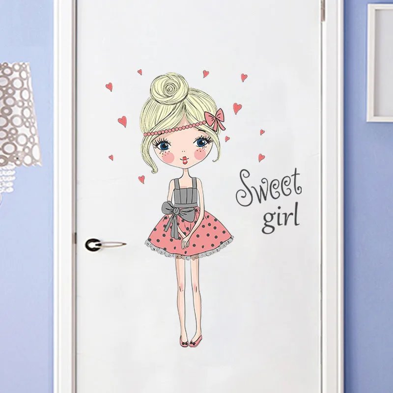 

Colorful Cartoon Sweet Girl Wall Stickers Waterproof PVC Wall Decals for Kids Room Bedroom Home Decor Door Stickers Decoration