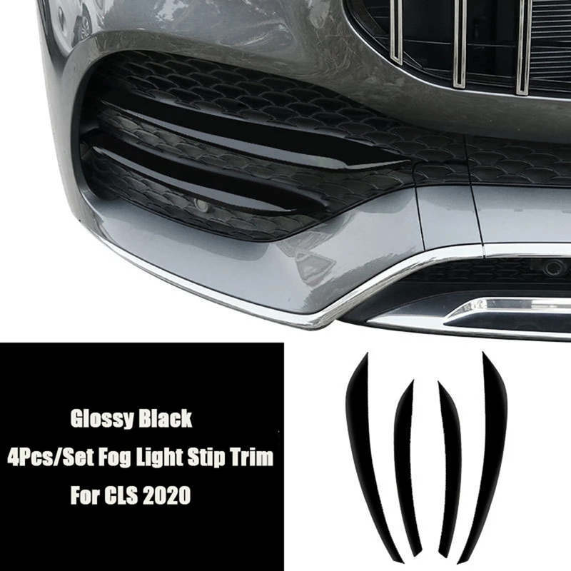 

4Pcs Glossy Black Car Front Fog Light Grille Trim Stip Decoration Cover Spoiler for Mercedes Benz GLS Class 2020+
