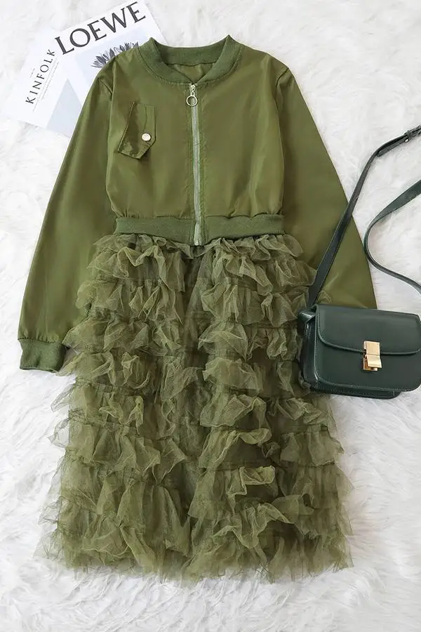 

s-2xl Women Autumn Casual Zipper Mesh Splicing Cardigan Jacket Coat Long Coat Outwear Tops Sreetwear Clubwear Party Garment