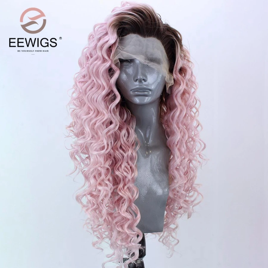 Длинный кудрявый синтетический парик EEWIGS с коричневыми корнями свободная часть