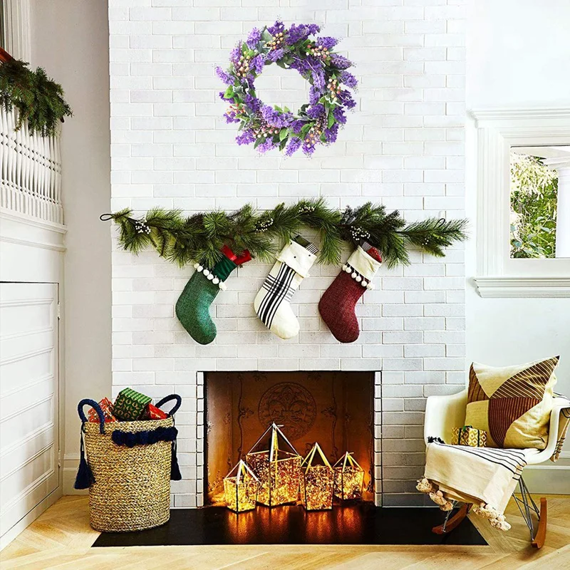 

Lavender Wreath - 20Inch Floral Garland with Berries and Green Leaf Hanger for Front Door Wall Window Wedding Home Decor