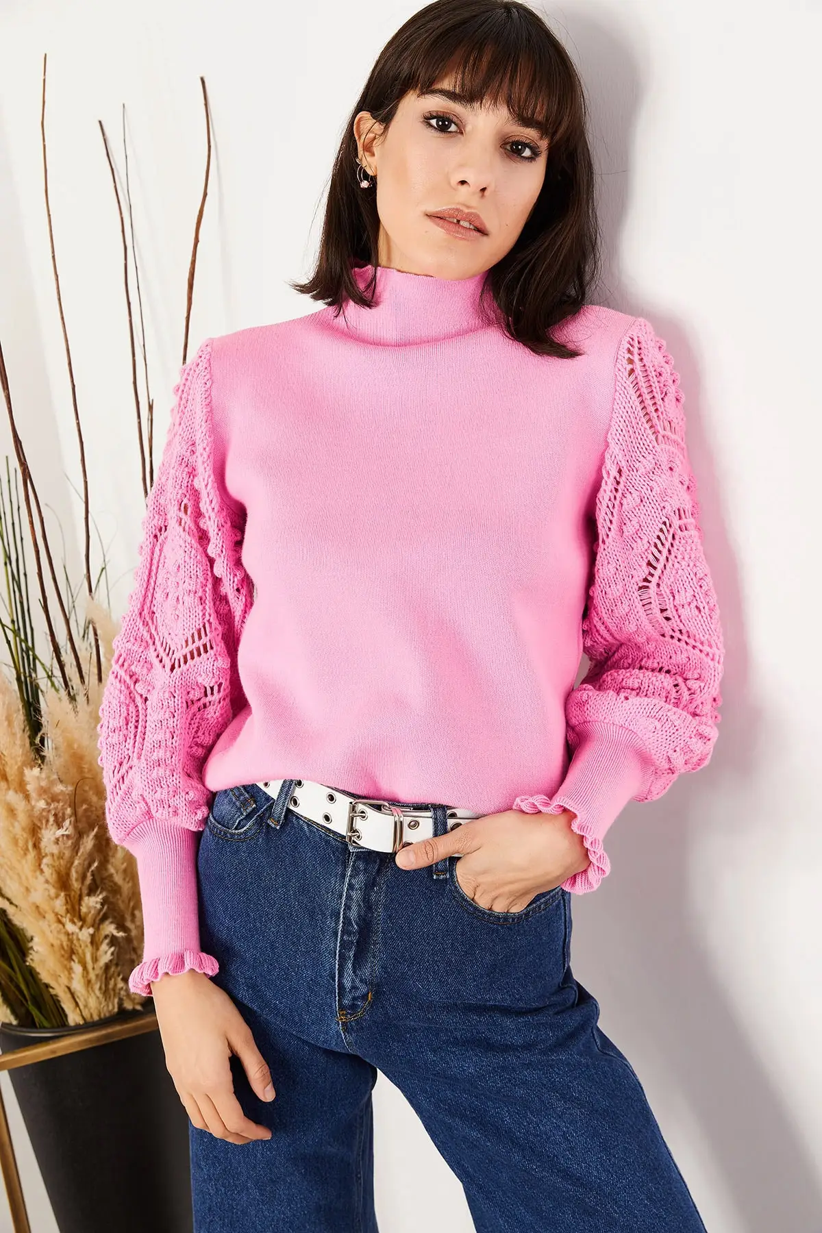 Women Fuchsia Sleeve Soft Textured Knitted Sweater taylor Women Sweater 2021