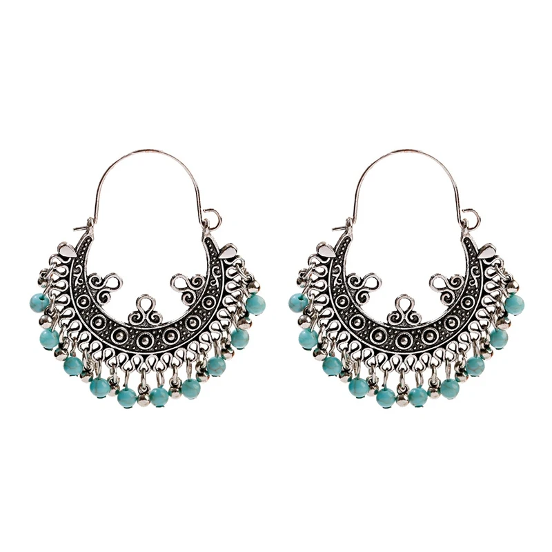 Женские винтажные этнические серьги серебристого цвета висячие с зелеными