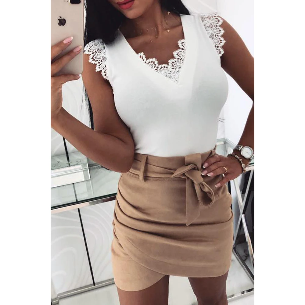 

Women Sexy Lace Sleeveless Blouses Ladies V Neck V-Shape Open Back Elegant Slim Tank Tops