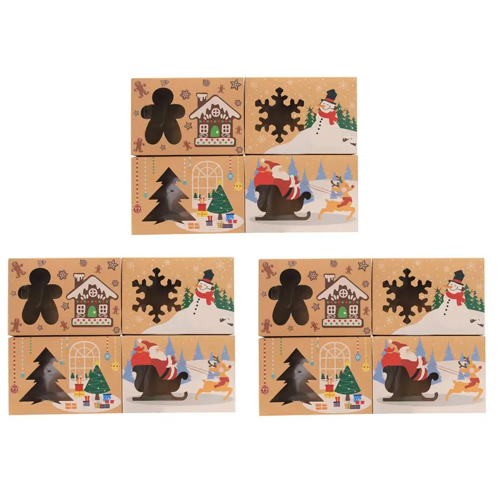 

12 шт. рождественские подарочные коробки для печенья, контейнер для конфет из крафт-бумаги с прозрачным окном, коробка для печенья, шоколада C