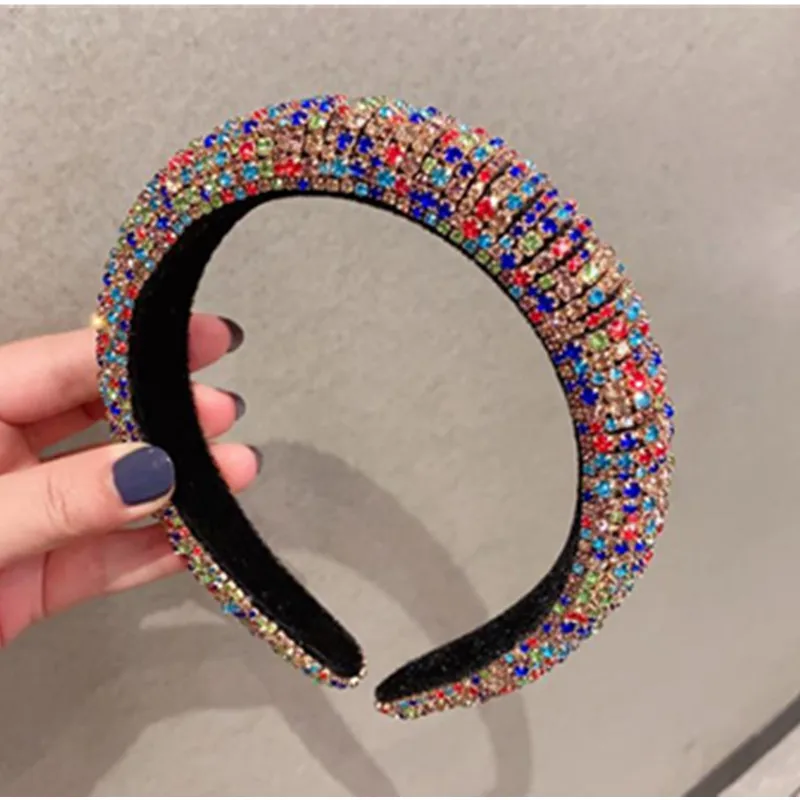

Women Baroque Rhinestones Hairband Hair Jewelry Thick Headband Tiara Fashion Show Headdress Wedding Crystals Headpiece Head Band
