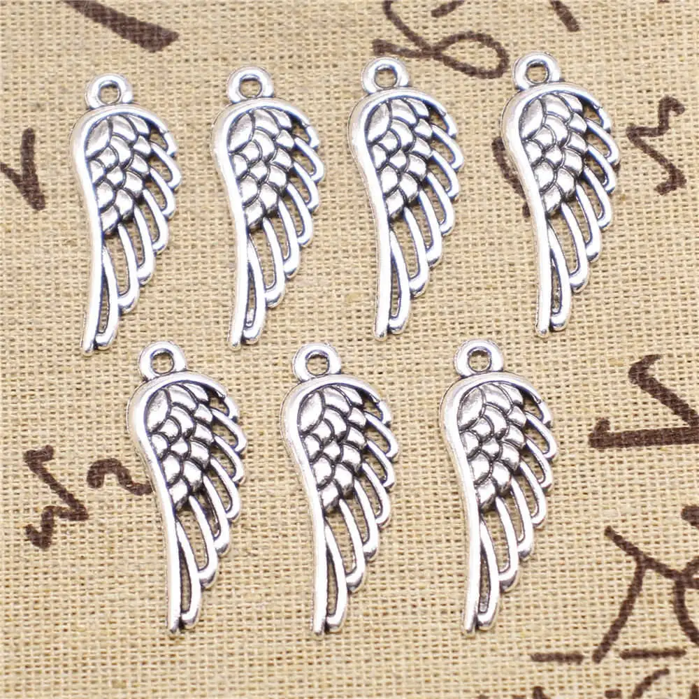 

10 шт. подвески для телефона в виде крыльев, античный серебряный цвет, 34x14 мм