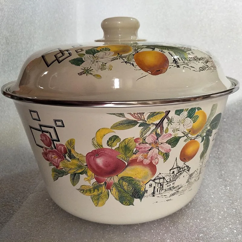 Enamel Basin Food Wash Bowl vegetable Pot Traditional Soup pot