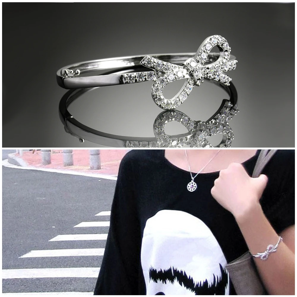 

Fashion and Lovely Bowknot Zircon Bracelets Solid 925 Silver Women Bracelet Charming Lady Sterling Silver Jewelry Wholesale