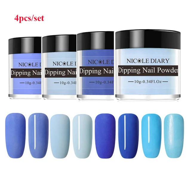 Blue series 4pcs Николь дневник цвет окунания ногтей порошок DIY Черный Серебряный Красный Фиолетовый серии Dip ногтей порошок дизайн ногтей без лампы лечения - Цвет: Blue series 4pcs
