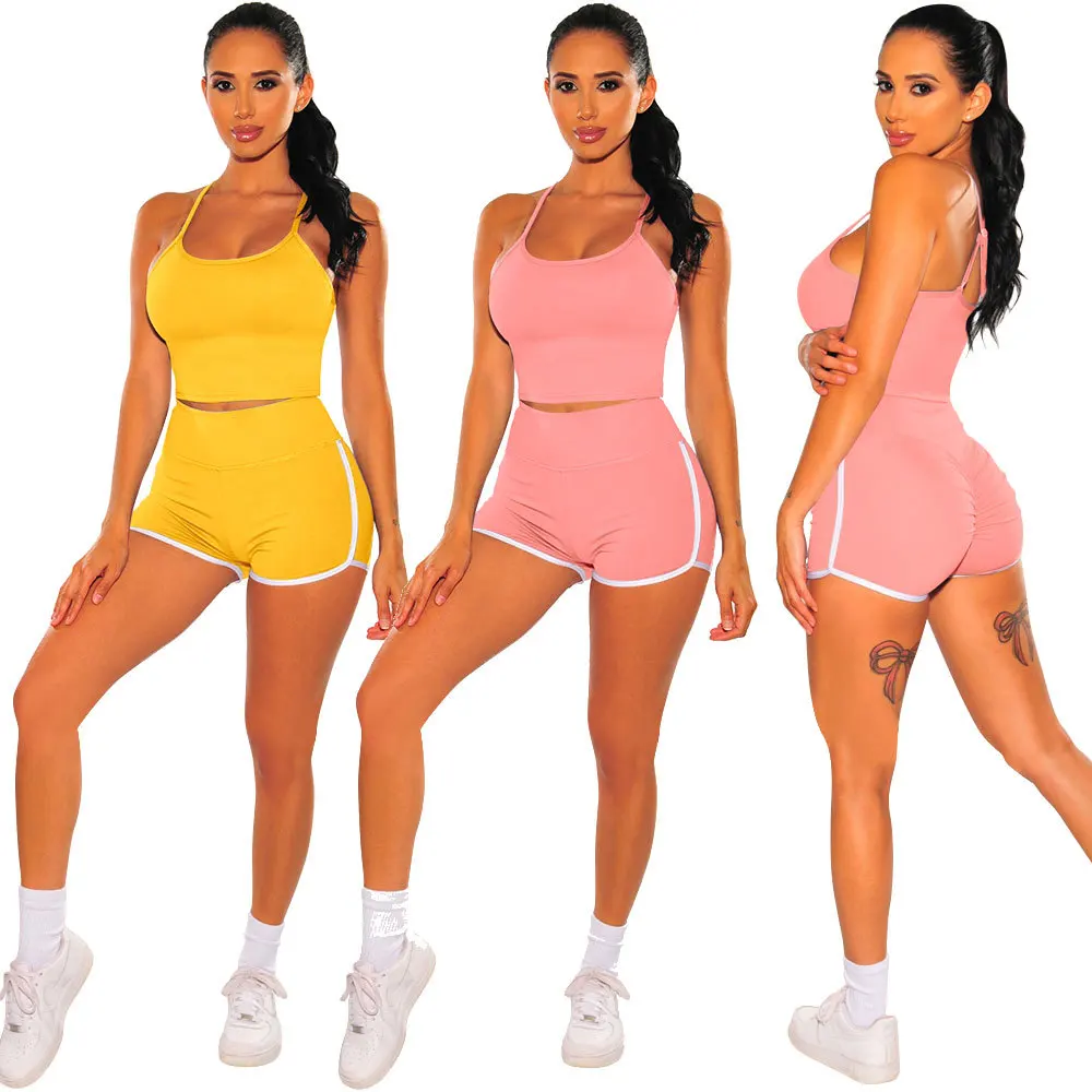 

2021 new adjustable sling leisure two-piece suit solid color sports