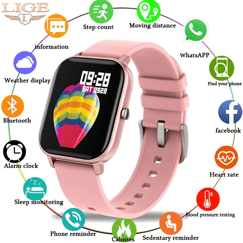 Best Offers LIGE2020 New Smart Watch For Men Women IPX7 Waterproof Fitness Tracker LED Full Screen Touch Heart Rate Monitor Sport smartwatch