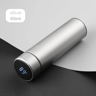 Серебристый Кружка для путешествий Moka Smart стакан для кофе 500 мл портативная Вакуумная бутылка светодиодный сенсорный экран термос нержавеющая сталь кофейная чашка водонепроницаемый - Цвет: Серебристый