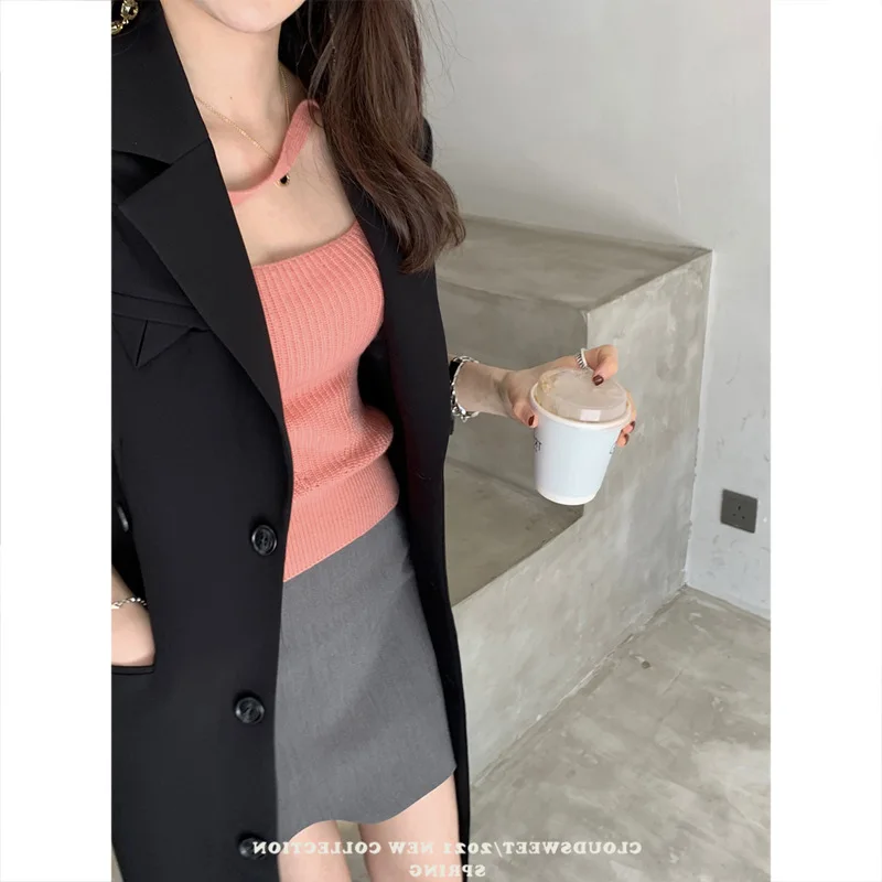 

Soft waxy French square collar knit top spring 2021