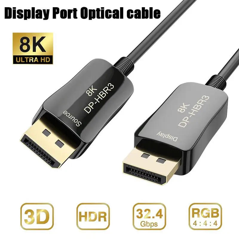 

Кабель оптоволоконного дисплея 8K DP1.4 HBR3 8K @ 60 Гц 4K @ 144 Гц высокоскоростной 32,4 Гбит/с оптический волоконный тонкий и гибкий проектор DP к DP TV