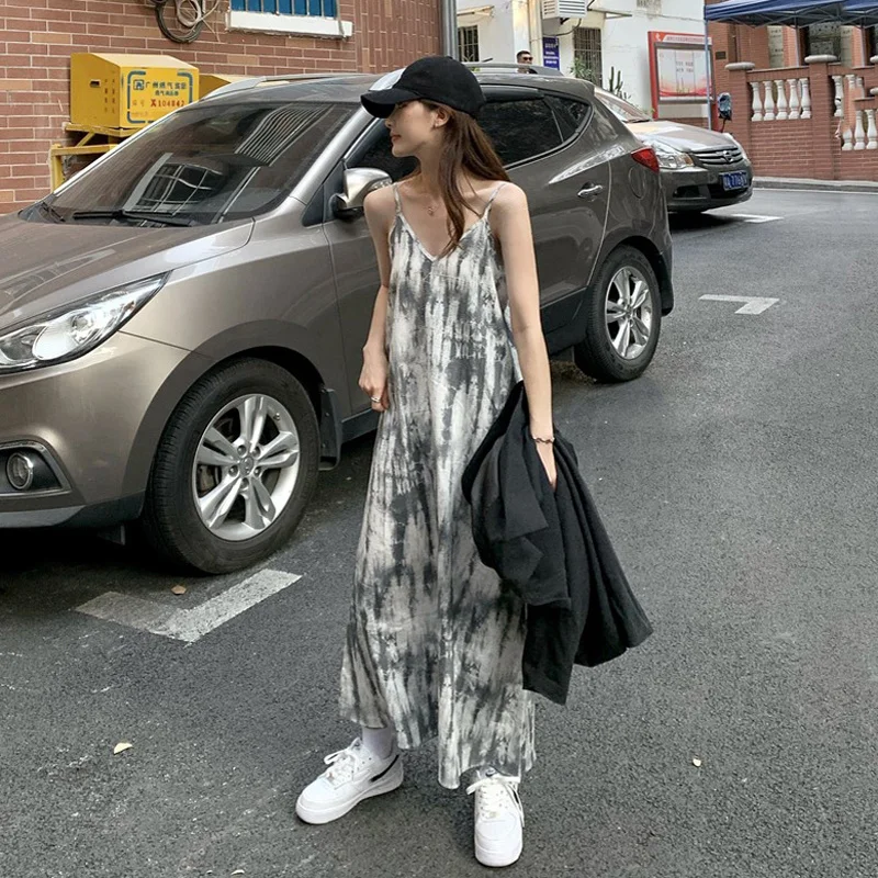 Платье на бретелях окрашенное в завязках лето 2021 новый дизайн закрывающий живот