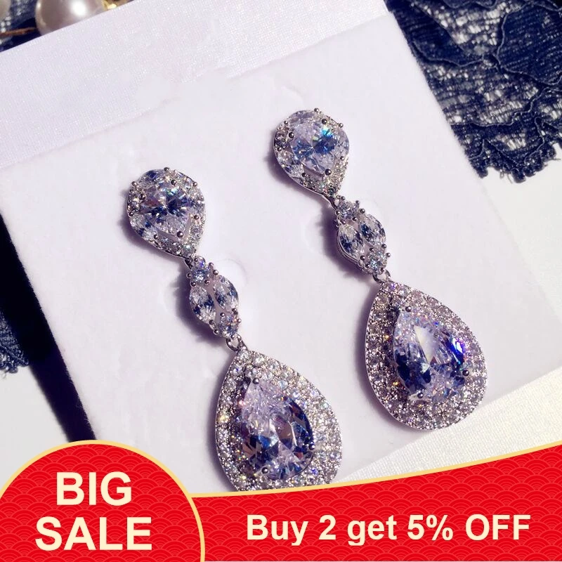 Женские длинные серьги из серебра 925 пробы с цирконом | Украшения и аксессуары