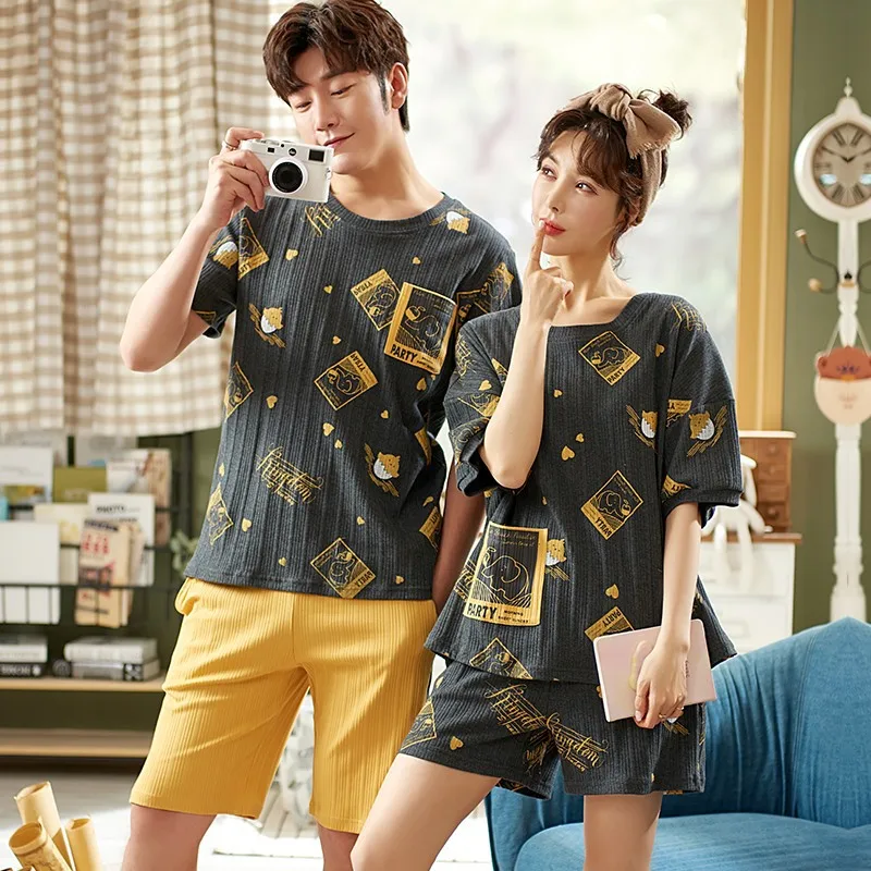Summer Cool Couple Pajamas Set Cute Japanese Anime Doraemon Pajamas Short Sleeve Cotton Men Casual Homewear Oversized Sleepwear